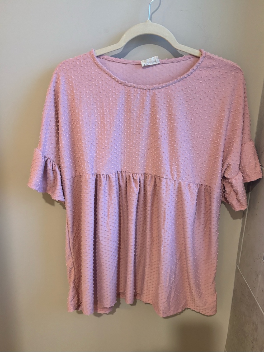 Lovely Melody Pink Swiss Dot Ruffle-Sleeve Tunic Top